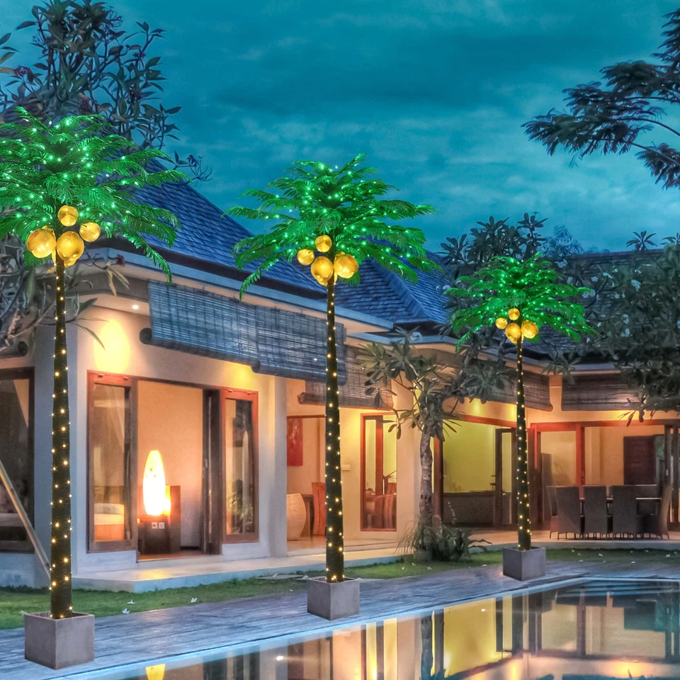 9 Feet Lighted Palm Tree - Green LED Lights on Leaves, Warm White Lights on T... - Image 2 of 4