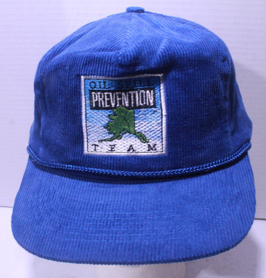 Oil Spill Prevention Team Blue Corduroy Cord Snapback hat Alaska Players VTG