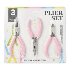 Echoed Elegance Jewelry Pliers Set 3-Piece - Needle Nose Pliers, Round Pink