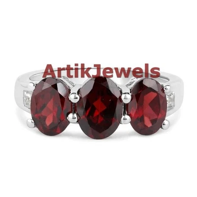 Natürlicher Granat Edelstein Mit 925 Sterlingsilber Ring Für Damen #3666 - Bild 1 von 4