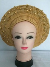 Gold Beaded Traditonal African  Auto Gele