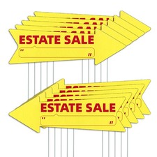 Estate Sale Yellow Arrow Yard Signs with Stakes-16 x 5 in Double Sided,For 10