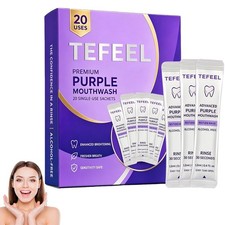 Purple Color Correcting Teeth Whitening Mouthwash Sachets, Alcohol Free, 20 Ct