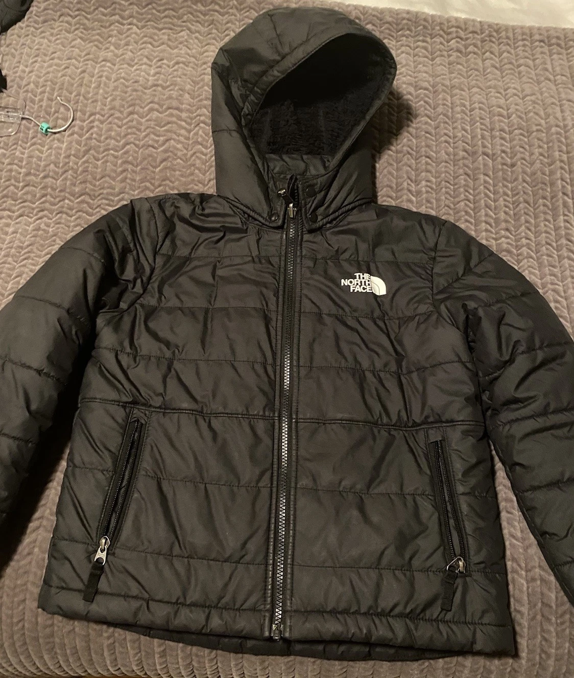 The North Face Puffer Fleece Reversible Jacket Black Kids Medium Size 10