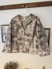 Ladies Chico  s Petra Jacquard Gold Beige Purple Blazer Jacket Size 2 EUC 8/10
