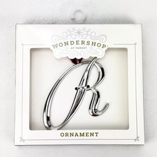 Letter R Silver Ornament Monogram Initial Metal Wondershop Xmas Holiday