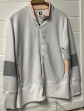 Footjoy FJ Womens Full Zip Double Jersey Athletic Jacket White Grey Peach Sz L