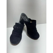 Dansko Women’s Mule Clogs Black Suede Leather Sz 39 US 8.5-9 Chunky Heel Slip On