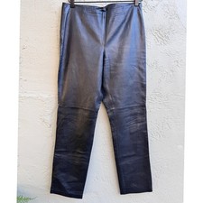 Moda International Black Leather Tailored Straight Leg Minimalist Pants