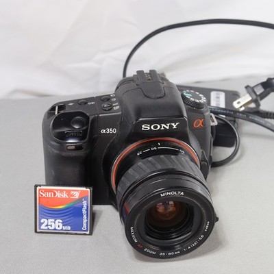 Sony Alpha a350 14MP DSLR Camera W Minolta 35-80MM lens *TESTED* W 256mb CF