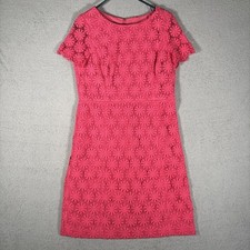 Talbots Petite Larosa Sheath Dress Women 10P Salmon Pink Crochet Lace Cap Sleeve