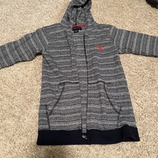 U.S. Polo Assn. Boys   Hooded Full Zip Striped Hoodie Gray Black Red Logo Size 8