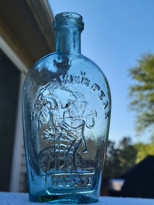 Crude Aqua Half Pint Pittsburgh Pikes Peak Eagle Old Rye Historical Flask Crisp