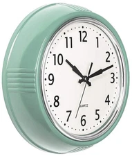 Retro Wall Clock 9.5 Inch Green Kitchen 50's Vintage Design Round Silent Non