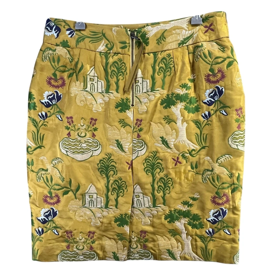 Anthropologie Leifsdottir Skirt Womens 12 Yellow Gold Tapestry Asian Brocade - Image 3 of 4
