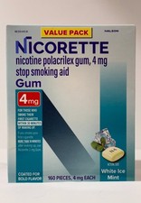 Nicorette 4 mg Nicotine Stop Smoking Aid Gum White Ice Mint - 160 Ct Exp 2027 