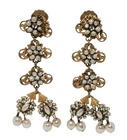 Vtg Miriam Haskell Faux Pearl Rhinestone Brass Chandler Drop ClipOn Earrings 3"