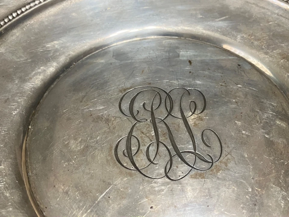 Plato sándwich Gorham plata de ley 9" ancho borde Gadroon (201 gramos) (con mono) Foto 3 de 4