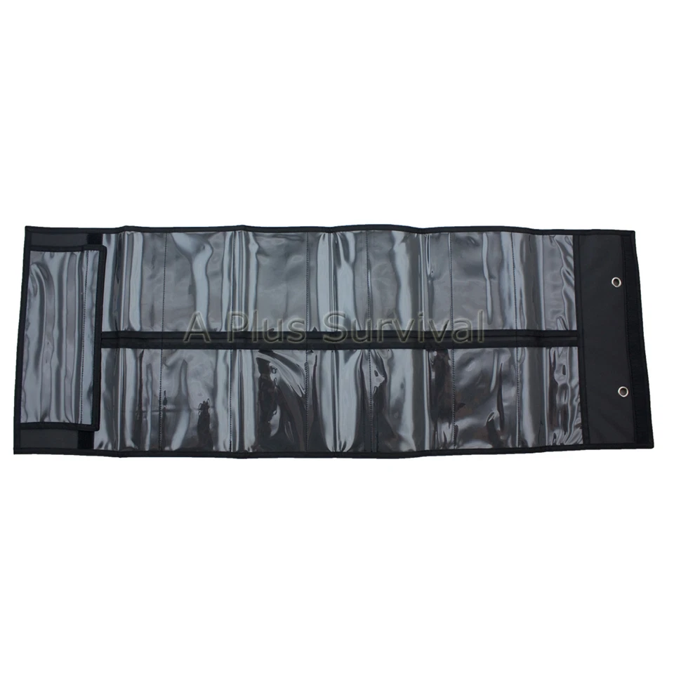 SE Black Fold & Roll up Sleeve 15 Clear Pockets - Survival First Aid Kit Organizer