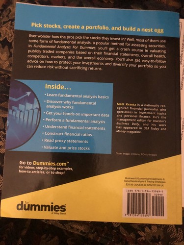 Fundamental Analysis for Dummies by Matthew Krantz (2023, Trade Paperback) - Foto 3 di 3