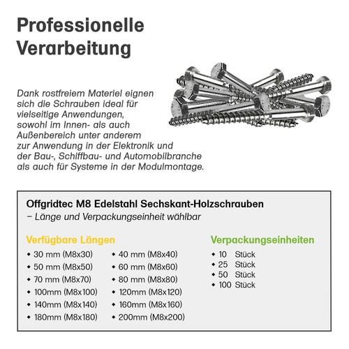 Tornillos para madera acero inoxidable hexagonal M8 DIN571 30mm-200mm 10/25/50/100 uds inoxidable - Imagen 3 de 65