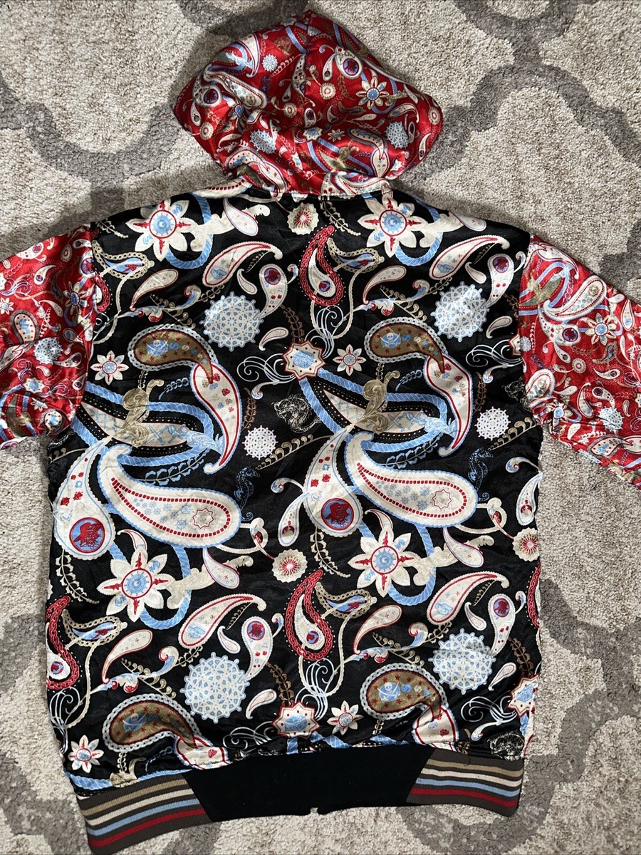 Y2K Skull All Over Print Zip Up Satin Hoodie Large Y2K Skull All Over Print Zip Up Satin Hoodie Large