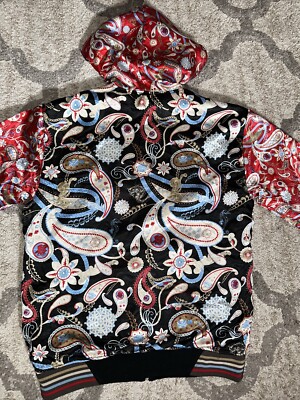 Y2K Skull All Over Print Zip Up Satin Hoodie Large Y2K Skull All Over Print Zip Up Satin Hoodie Large