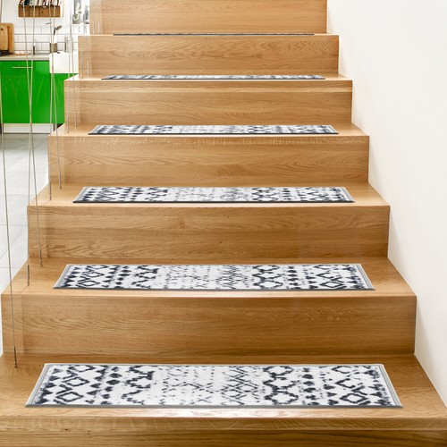 Rugshop Rug for Stairs Distressed Bohemian Non-Slip Stair Treads Mats Set Cream - Picture 9 of 10