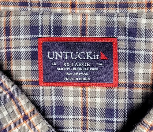 UNTUCKit Mens Blue and Gray Plaid Long Sleeve Button Up Shirt Size XXL - Picture 3 of 12