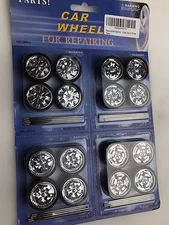 CHROME REPLACEMENT WHEELS & TIRES SET RIMS FOR 1/24 SCALE CARS AND TRUCKS 2005A