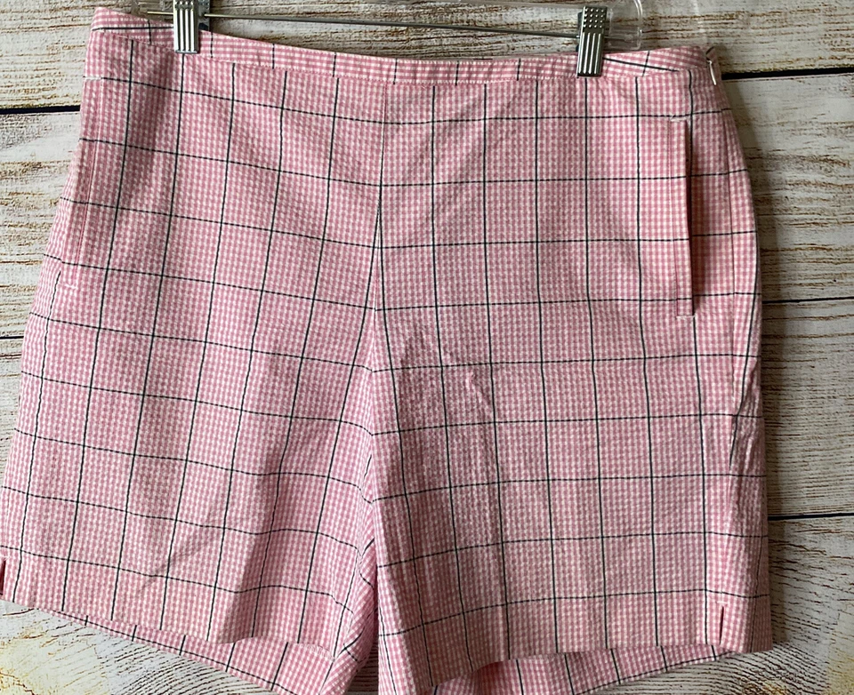 Pantalones Cortos Liz Golf Para Mujer Audra Rosa Cuadros Seersucker Elastizados, 14, Bolsillos Foto 2 de 4