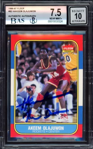 Hakeem Olajuwon Signed 1986-87 Fleer RC BGS 7.5 Gem 10 Auto The Dream Beckett