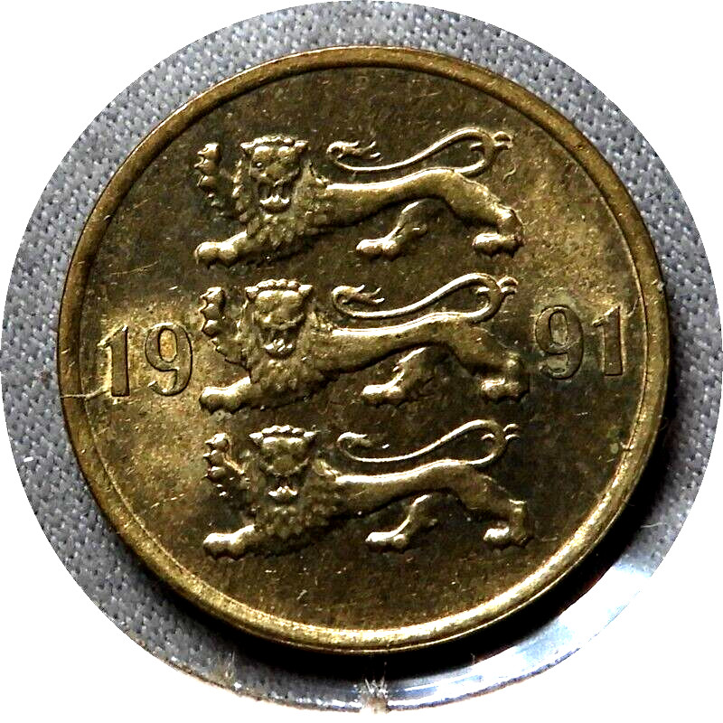 elf Estonia 2nd Republic 5 Senti 1991  Lion  Leopard  93d43