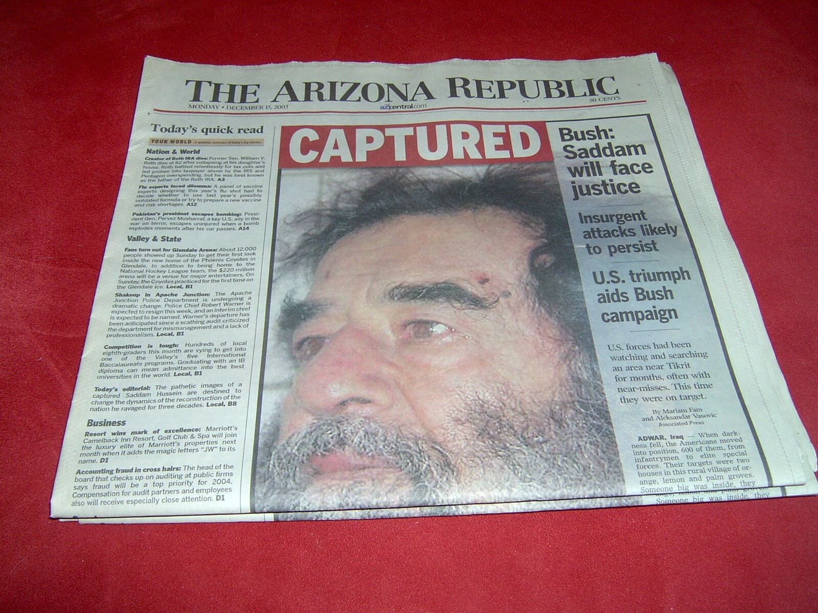 Newspaper Arizona Republic December 15, 2003 