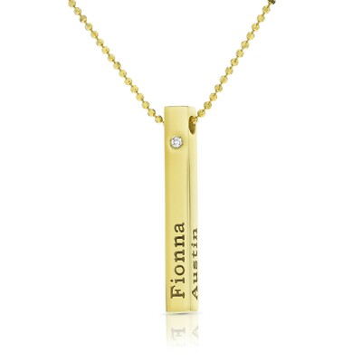 Stab Diamant Anhänger 0,03Ct individuelle Gravur Namenskette 18k vergoldet Silber