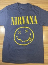 Nirvana Smiley Face Official T Shirt  Size Medium Heather Blue