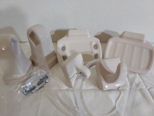 Vintage Beige Porcelain Tooth Brush Holder, Soap Dish Towel Robe Hook Towel Rack