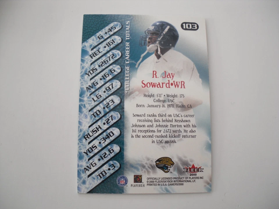 2000 Fleer Gamers Extra #103 R.Jay Soward RC Jacksonville Jaguars E1 - Image 2 of 2