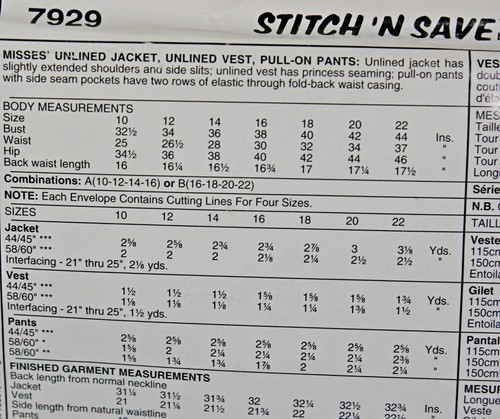 Easy McCalls 7929 Chaqueta Patrón Costura Chaleco Pull On Pantalones Talla 10 12 14 16 FF - Imagen 3 de 3
