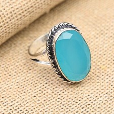 Unique Blue Chalcedony Gemstone Handmade 925 Sterling Silver Ring Jewelry