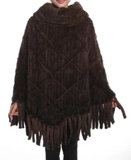 New Knitted Mink Fur Poncho Shawl Cape 