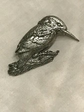 Kingfisher pin, white metal / pewter approx 1.6" in length