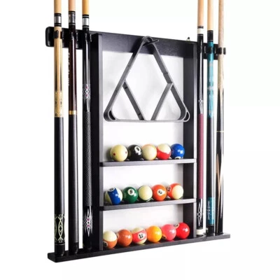 Billard Zubehör Queue Cue Kö Wandhalter 6 Queue Queuehalter + Kugelregal schwarz