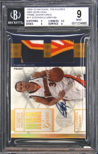 2009-10 NATIONAL TREASURES NBA GEAR SIGNATURES STEPHEN CURRY RC /49 BGS 9 AUTO 9