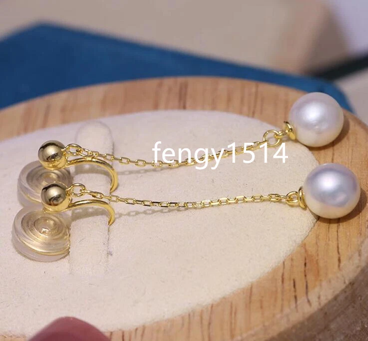 Real AAA+ 6-7mm natural White Akoya round pearl earrings clip-on long earrings - Image 4 of 4