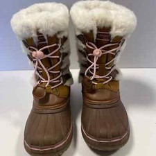 NWOT London Fog Collection FNF1950 Girls Tan / Pink Hackney Faux Fur Boots sz 1