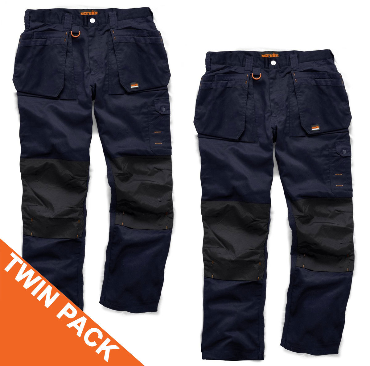 Scruffs WORKER PLUS Work Trousers TWIN PACKS with Knee Pads & Clip Belt