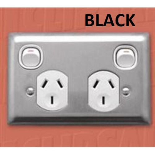 Clipsal TWIN SWITCHED SOCKET 130x86x28mm 250V 10A AC 3-Pin Standard, BLACK - 第 1/1 張圖片