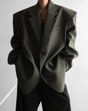 Green Oversized Linen Blazer. Women linen jacket suit. Relaxed style blazer