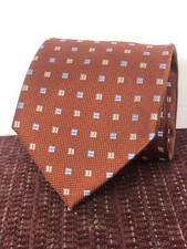 NWT Jos A Bank Executive Collection Mens Orange Dot Check Silk Tie Hand Made